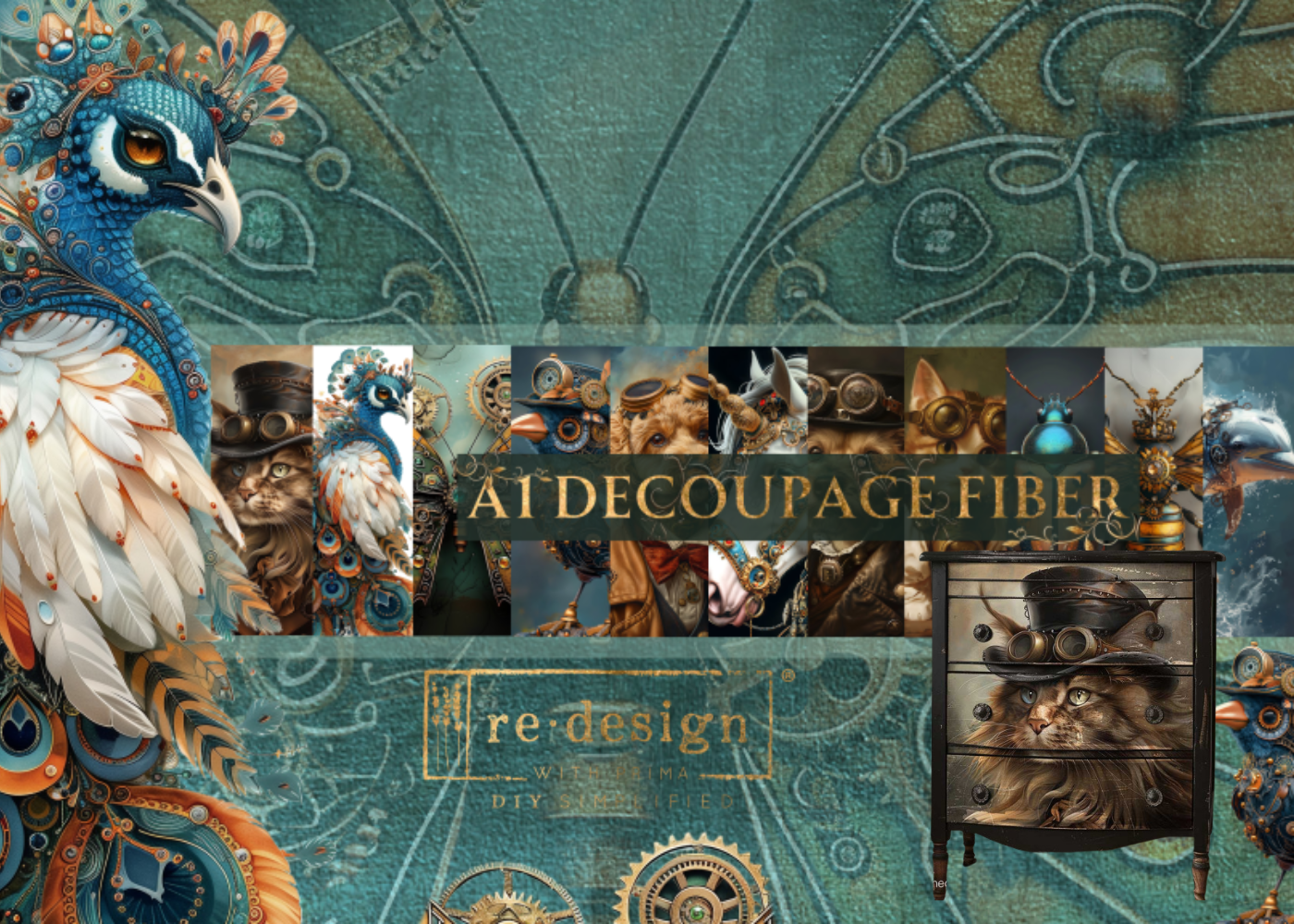 Redesign_A1_DECOUPAGE_FIBER_Steampunk_buddies_collection_Tiere_lioness_vintage