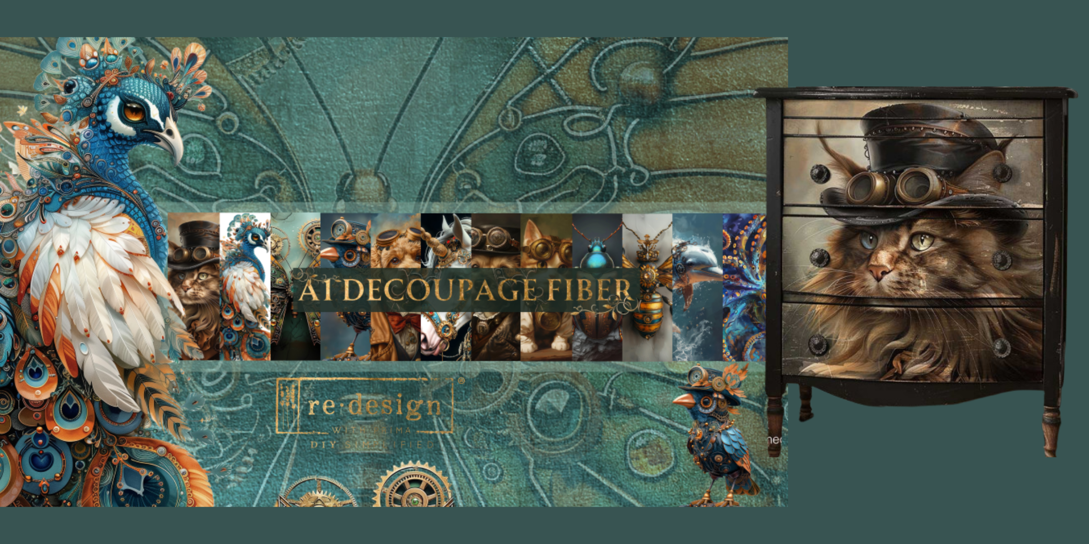 Redesign_A1_DECOUPAGE_FIBER_Steampunk_buddies_collection_Tiere_lioness_vintage