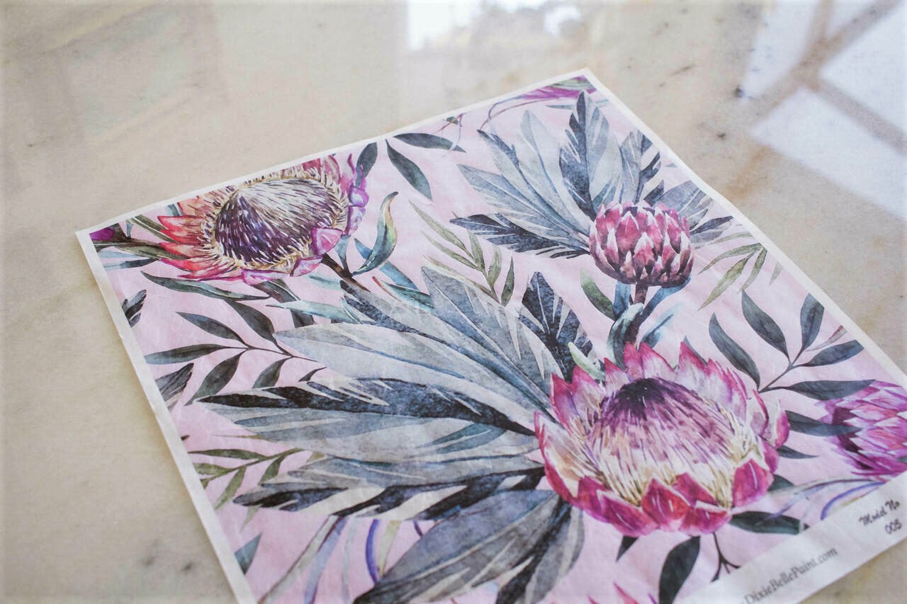 rice_decoupage_paper_belles_and_whistles_tropical_on_pink_protea_lionessvintage_germany