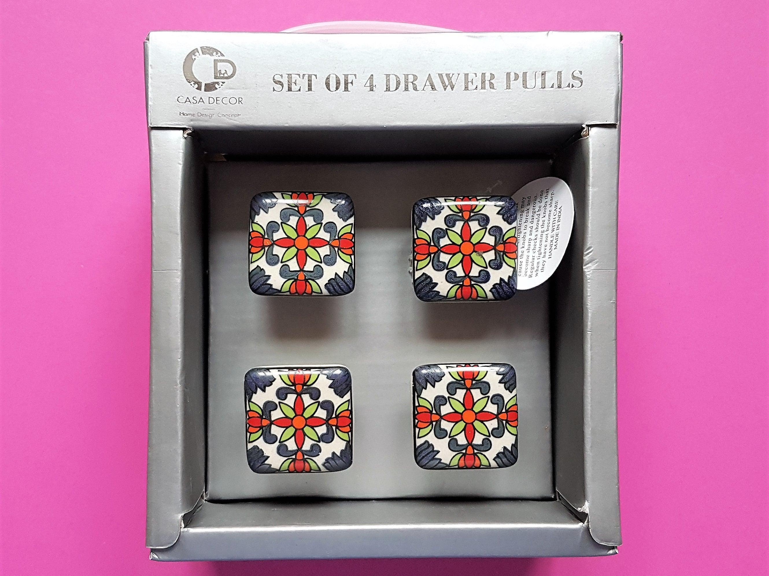 Boho 4 quadratische Keramikmöbelknöpfe - Lioness Vintage