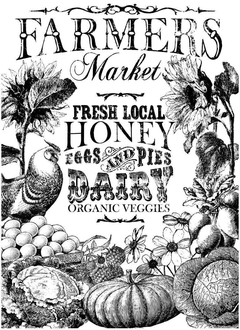 Farmer´s Market, Landhaus Möbeltransferbild zum Ausmalen - Lioness Vintage