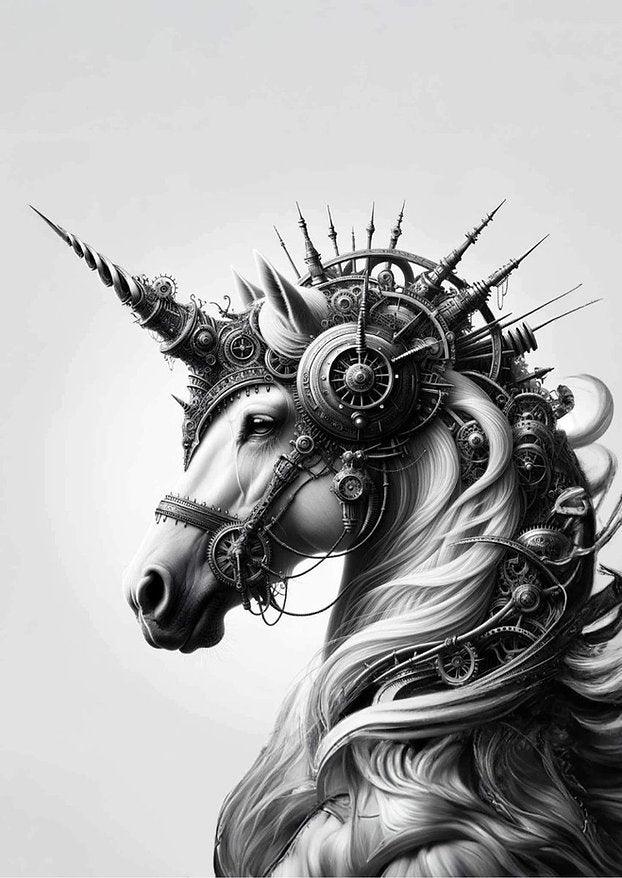 Hector_Horse_Steampunk_Pferd_black_white_Möbelbild_aufkleben