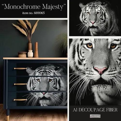 Moebelbild_Monochrome_Majesty_Tiger_Decoupage_Papier_Redesign_DIN_A1