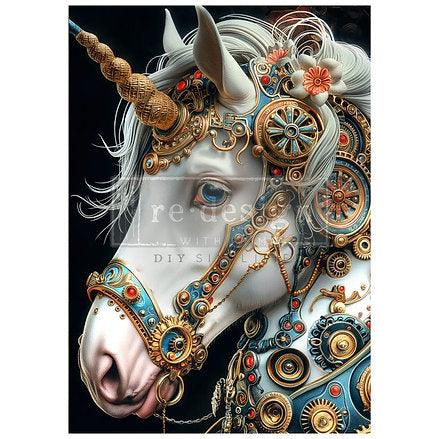 Technicorn_Decoupage_Papier_Redesign_steampunk_pferd_DIN_A1_einhorn