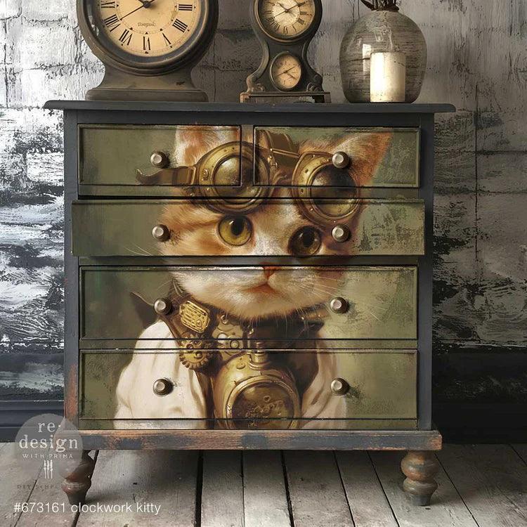 Clockwork Kitty | DIN A1 Decoupage | ReDesign - Steampunk Kätzchen - Lioness Vintage