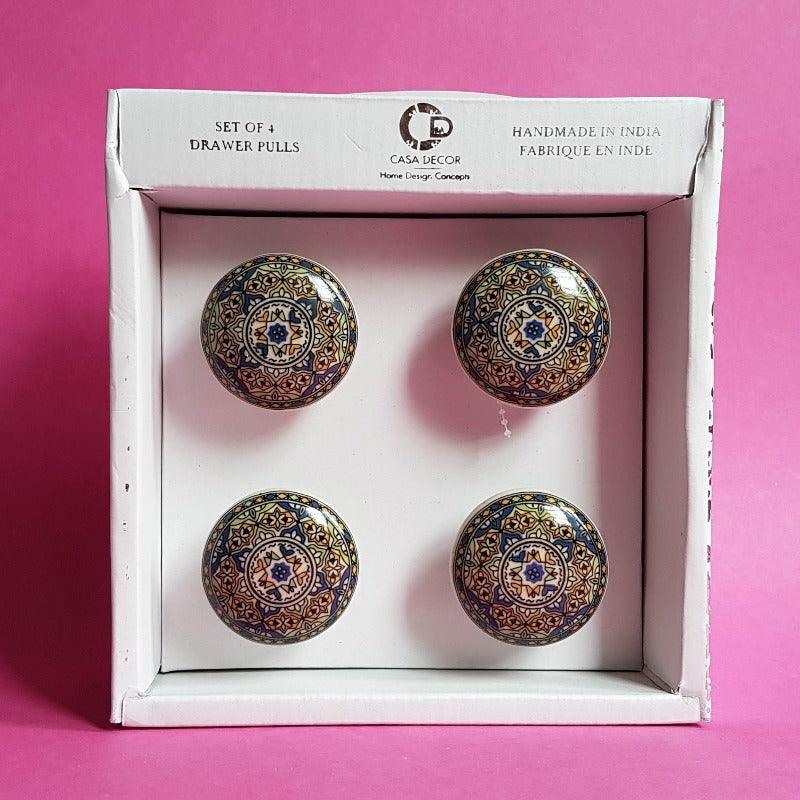 Furniture knobs ceramic Moroccan, set of 4