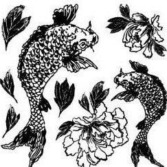 KOI AND PEONY, 8 verschiedene Silikonstempel Fische, Seerosen, Blätter - Lioness Vintage - Möbelmanufaktur