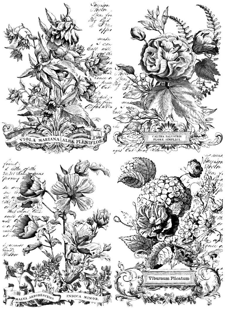 Classic Bouquets, 4 teilig, Möbelbild zum Ausmalen - Lioness Vintage - Möbelmanufaktur