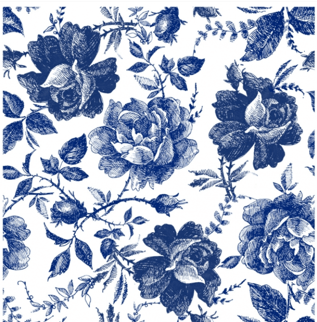 Belles & Whistles Decoupage Paper Blue Sketched Flowers - Lioness Vintage