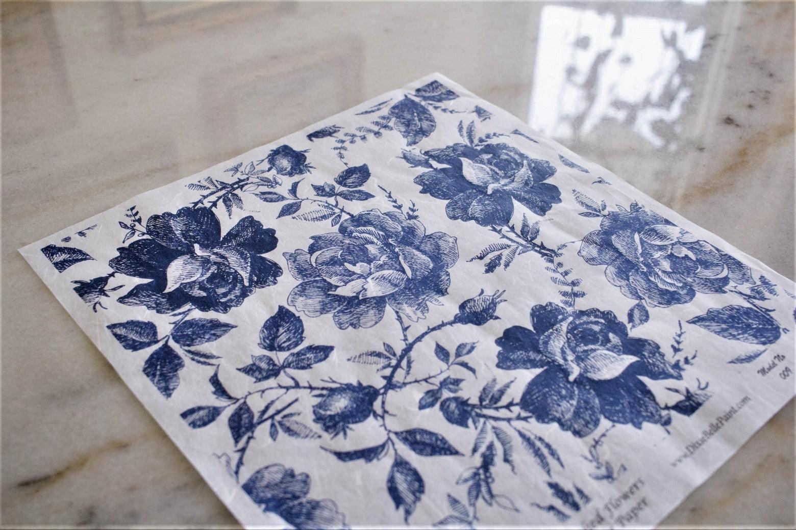 Belles & Whistles Decoupage Paper Blue Sketched Flowers - Lioness Vintage