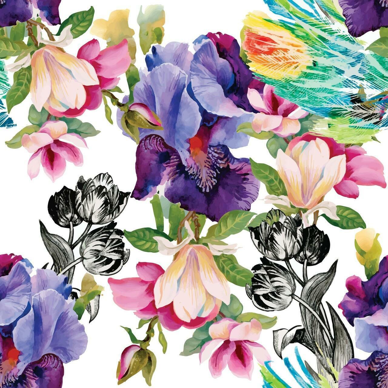 Belles & Whistles Decoupage Paper, Colorful Floral with Black and White - Lioness Vintage