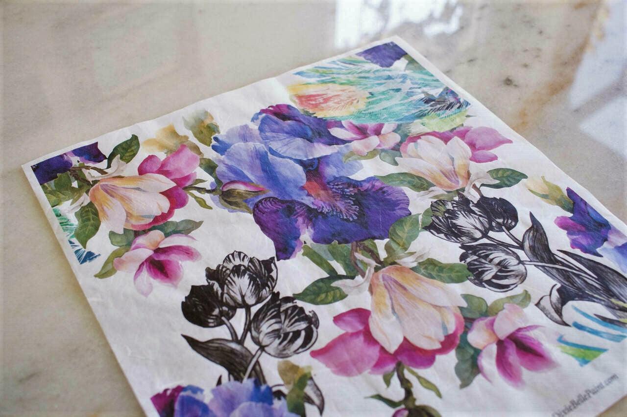 Belles & Whistles Decoupage Paper, Colorful Floral with Black and White - Lioness Vintage