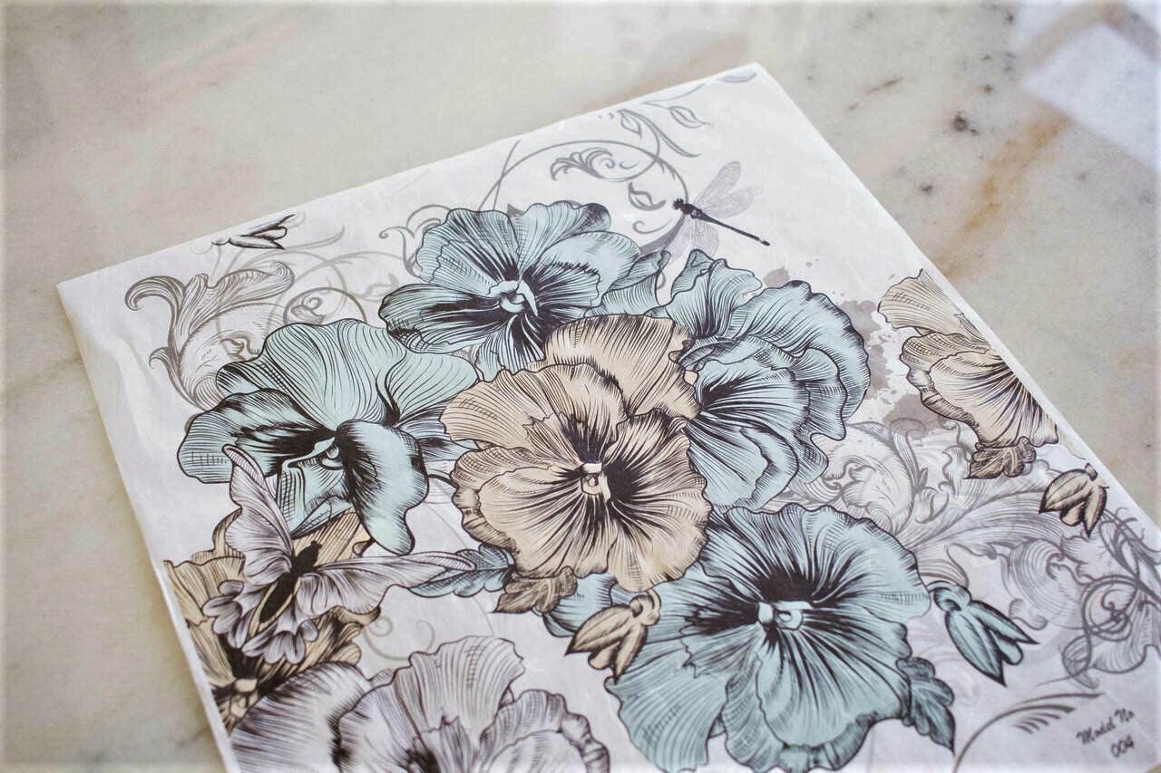 Belles & Whistles Decoupage Rice Paper, Blue and Yellow Floral - Lioness Vintage