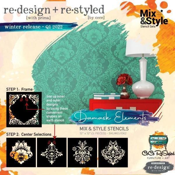Redesign Stencil | Schablonen | Mix & Style - Damask Element (5 tlg.) - Lioness Vintage